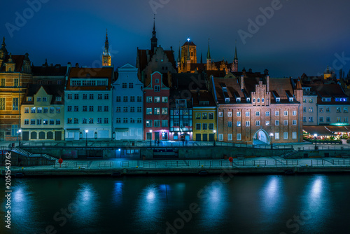 Panoramic view from Granary Island of the Old Town of Gdańsk, Poland.