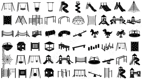 Playground Equipment Silhouette Bundle – Swing, Slide, Climbing Frame, Seesaw & Park Play Structures
