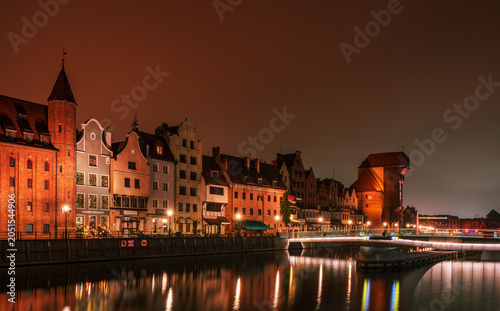 Panoramic view from Granary Island of the Old Town of Gdańsk, Poland.
