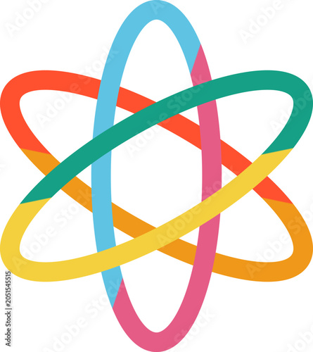 Foto Colorful interconnected atomic orbital rings forming a geometric pattern on a cl