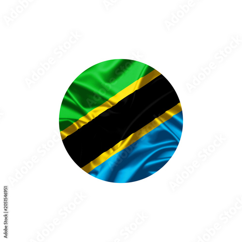 Tanzania Flag in Circular Design with Fabric Fold Texture