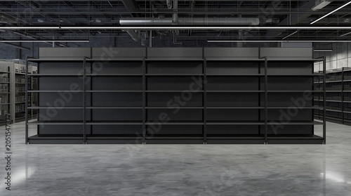 Empty Retail Shelves in a Modern Store - Awaiting Products and Customers.
