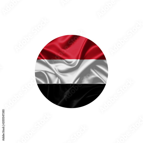 Yemen Flag in Circular Design with Fabric Fold Texture