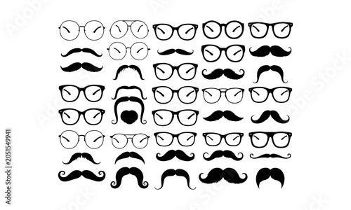 Man symbols and elements line art and silhouette icon set vector mustache, beard, glasses, pipe.