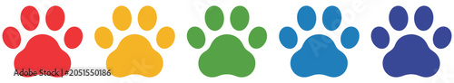 Konstfotografi Rainbow paw print icons with vibrant multicolor animal tracks for veterinary cli