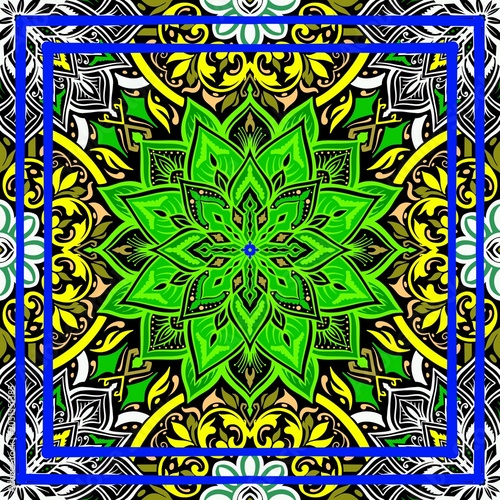 Illustration of bandana and scarf pattern design, unique abstract pattern with bright colors, my own work not ai generate