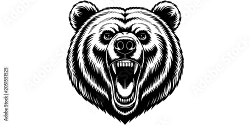 Bild auf Leinwand Fierce grizzly bear head illustration with an open mouth showing sharp teeth in