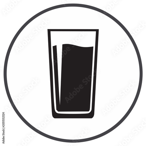 Simple vector icon of a full glass of water within a circle outline