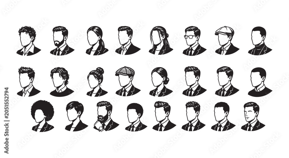 Fototapeta premium Set of professional business people avatar profile collection icon on a white background