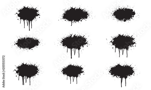 Abstract grunge spray paint blots with realistic drips vector illustration.
