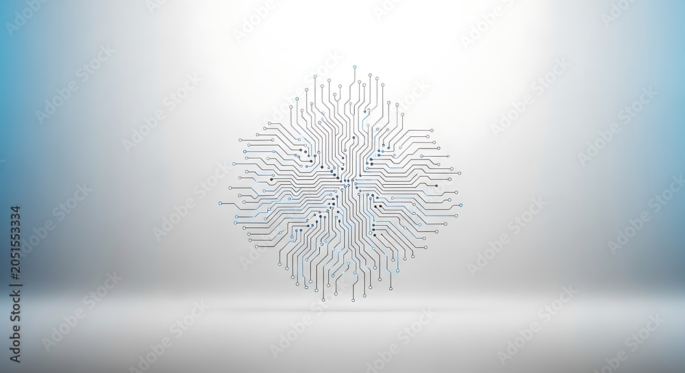 Obraz premium Abstract digital brain or complex circuit network symbolizing artificial intelligence and advanced data processing on a light background.