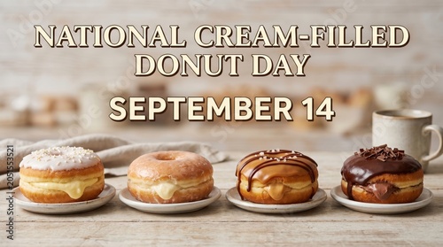 Donuts on plates for National Cream-Filled Donut Day