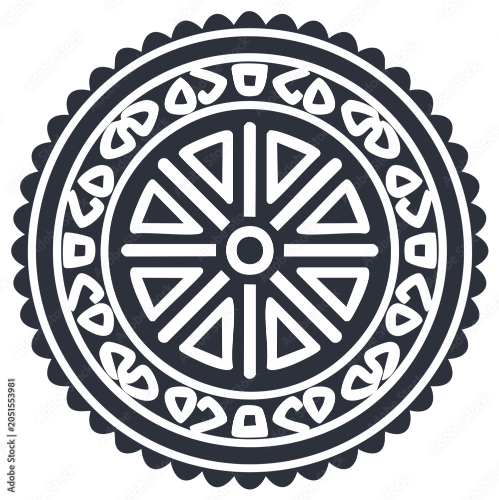 Fototapeta premium Abstract Circular Geometric Pattern with Tribal Inspired Motifs