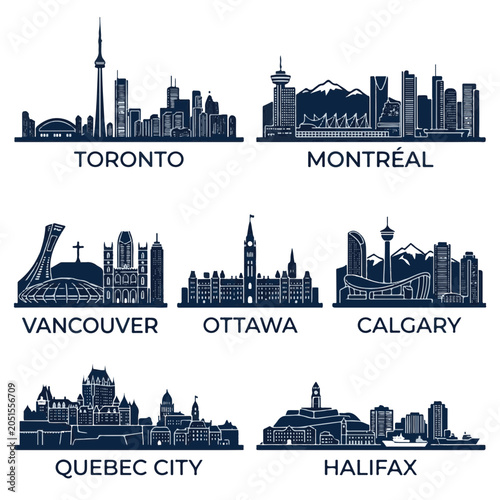 Canadian City Skylines Collection Vector Set Digital Art