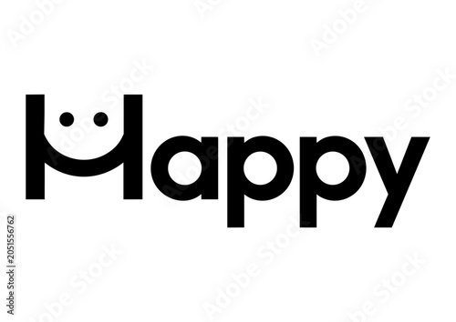 Tableau sur toile Minimalist black typography logo featuring the word “Happy” with a cleverly integrated smiling face in the letter H