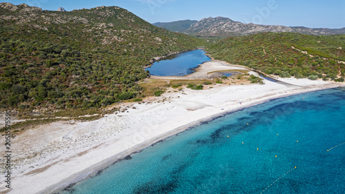 Aerial view of Lotus Beach, Corsica, France.