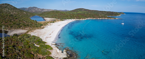 Aerial view of Lotus Beach, Corsica, France.
