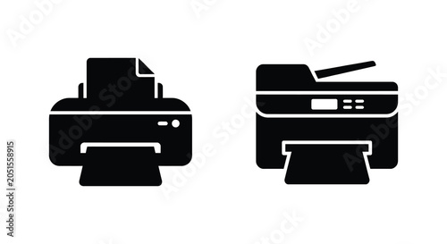 Bilde på lerret Two Printer Silhouettes With Paper Output Trays Black And White Silhouette print