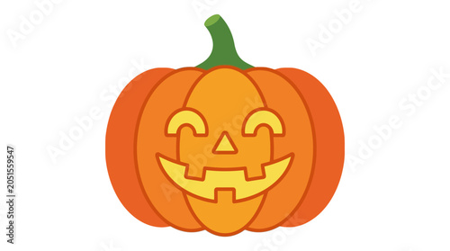 Charming minimalist Jack-o'-lantern flat vector illustration, a cheerful orange carved pumpkin for Halloween and autumn holiday celebrations