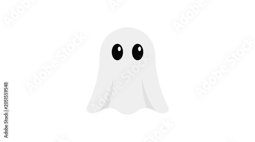 Adorable white specter with simple dark eyes, a friendly floating spirit perfect for Halloween designs and playful holiday themes