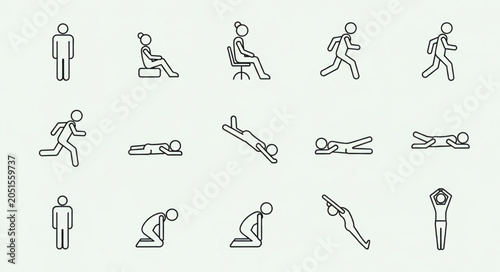 Collection of simplified human figure icons showing various poses and activities.