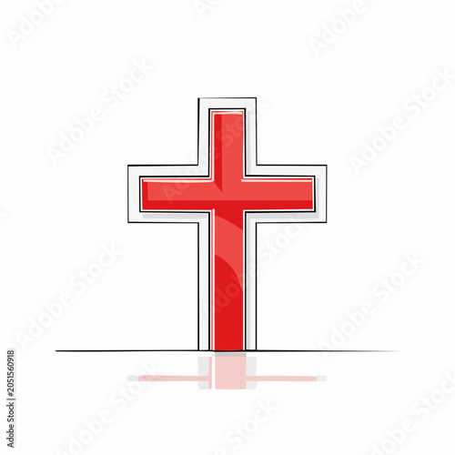Red Christian Cross Symbol with Reflection