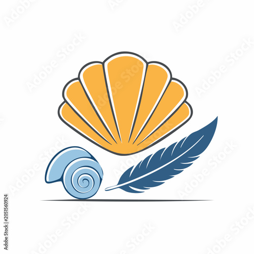 Seashell and feather logo