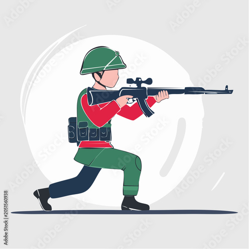 Soldier aiming a rifle with a scope