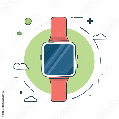 Smartwatch with Red Strap and Blue Screen