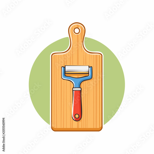 Vegetable Peeler and Cutting Board Illustration
