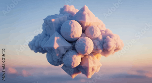 Fotografie Large cluster of cotton balls floating.