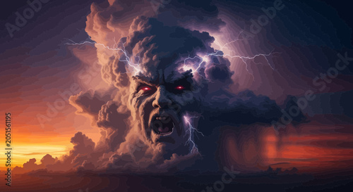 Canvas Print Fantasy creature in stormy clouds face.