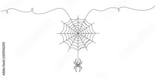 Bild auf Leinwand Spider Web and Hanging Spider One Line Art