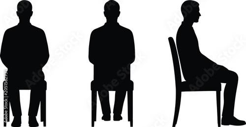 Schilderij op canvas Black silhouette of a man sitting on a chair from front back and side view