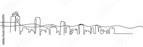 Foto Urban skyline continuous line art, modern city scape with skyscrapers and apartment buildings, panoramic metropolis architecture vector illustration