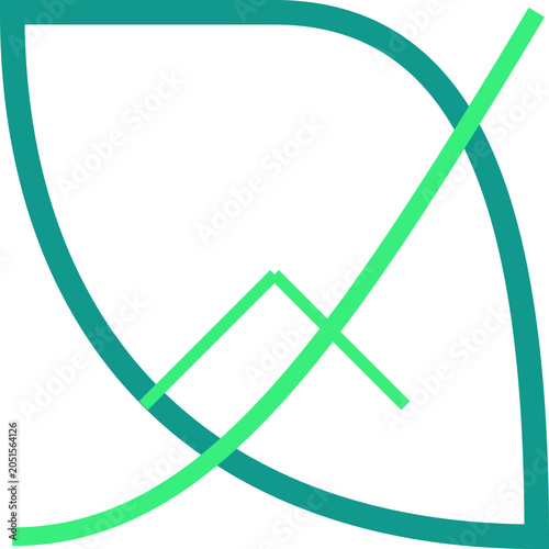 Minimalist green geometric leaf icon for sustainable energy and eco friendly digital technology branding illustration