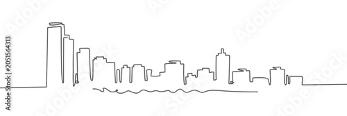 Bild auf Leinwand Urban skyline continuous line art, modern city scape with skyscrapers and apartment buildings, panoramic metropolis architecture vector illustration