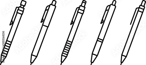 Cuadro en lienzo Mechanical Pencil and Ballpoint Pen Line Art Illustration Set Featuring Retracta