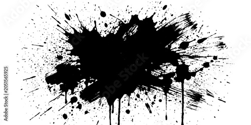 Photos An abstract black ink splatter creates a dynamic and chaotic artistic explosion, evoking a sense of raw energy and creative freedom