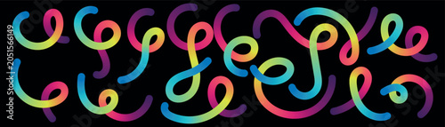 Abstract panoramic banner featuring a creative curved gradient line with vibrant fluid loops on dark background