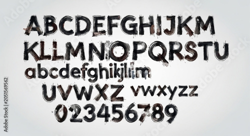Distressed Alphabet Letters and Numbers Grunge Font Style.