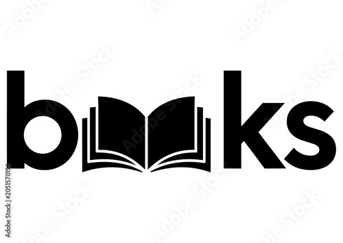 Tableau sur toile Minimalist typography logo featuring an open book cleverly integrated into the word “books