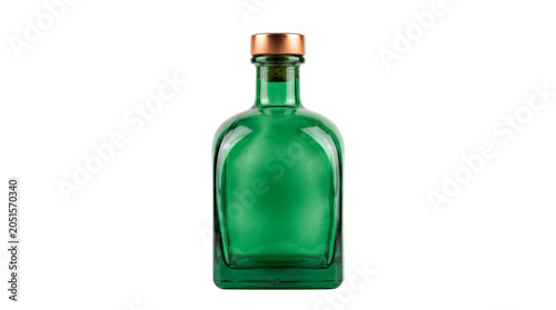Empty green glass bottle with copper cap