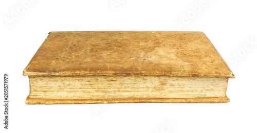 Foto Closed antique book with faded cover in mottled brown with a slightly rough, worn appearance, hinting at its age and frequent handling