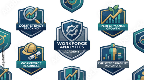 Workforce Analytics Academy and Professional Development Corporate Shield Icons.