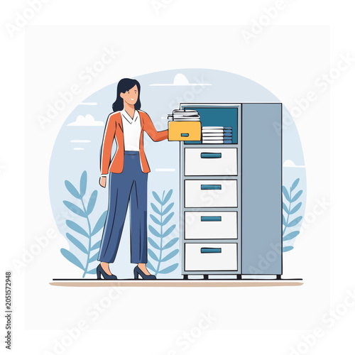 Woman organizing documents in a filing cabinet
