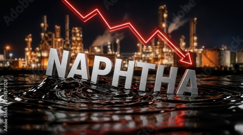 Visual representation of declining naphtha market trends amidst an industrial landscape.