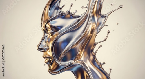 Abstract Liquid Metal Human Profile Portrait.