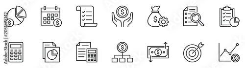 Financial Icons Set. A collection of minimalist icons representing financial concepts and business elements.