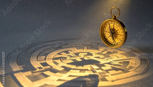 golden compass on a map